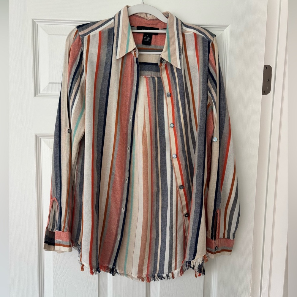 Karen Kane Boho Striped Button-Up Shirt - Small